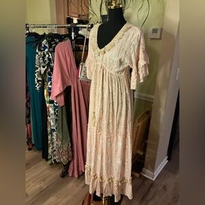 Elegant Peach & Cream Lace Dress